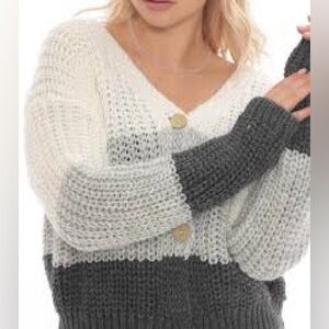 White and Gray Color Block Cardigan Sweater, size medium
